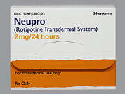 Neupro: This is a Patch Transdermal 24 Hours imprinted with nothing on the front, nothing on the back, and is manufactured by UCB PHARMA.