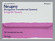 Neupro: This is a Patch Transdermal 24 Hours imprinted with nothing on the front, nothing on the back, and is manufactured by UCB PHARMA.