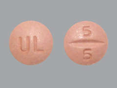 This is a pink round Tablet imprinted with UL on the front, 5  5 on the back, and is manufactured by UNICHEM PHARMAC.
