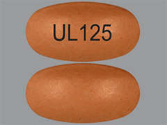 Esto es un Tableta LP naranja oval imprimido con UL125 en la parte delantera, nada en la parte posterior, y es fabricado por UNICHEM PHARMAC.