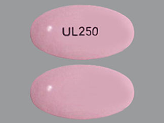 This is a Tablet Dr imprinted with UL250 on the front, nothing on the back.