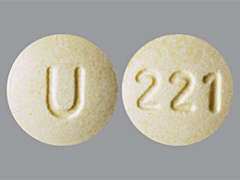 This is a light yellow round Tablet Chewable imprinted with 221 on the front, U on the back, and is manufactured by UNICHEM PHARMAC.