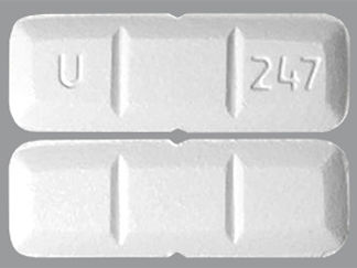 This is a Tablet imprinted with U 247 on the front, nothing on the back.