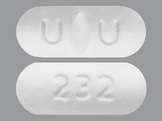 This is a Tablet imprinted with 232 on the front, U U on the back.