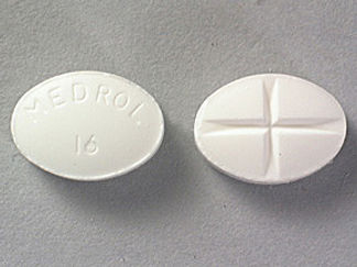 This is a Tablet imprinted with MEDROL  16 on the front, nothing on the back.