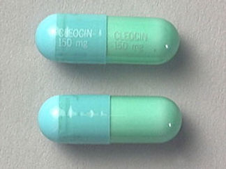 This is a Capsule imprinted with CLEOCIN  150 mg on the front, CLEOCIN  150 mg on the back.