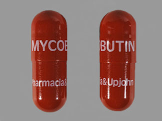 This is a Capsule imprinted with MYCOBUTIN on the front, PHARMACIA & UPJOHN on the back.