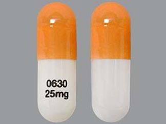 This is a Capsule imprinted with 0630  25mg on the front, nothing on the back.