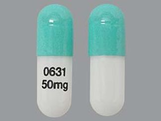 This is a Capsule imprinted with 0631  50mg on the front, nothing on the back.