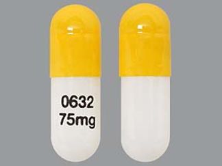 This is a Capsule imprinted with 0632  75mg on the front, nothing on the back.
