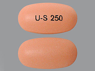 This is a Tablet Dr imprinted with U-S 250 on the front, nothing on the back.