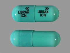 This is a green oblong Capsule imprinted with logo and LIBRAX  ICN on the front, logo and LIBRAX  ICN on the back, and is manufactured by BAUSCH HEALTH U.
