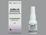 Jublia: This is a Solution With Applicator imprinted with nothing on the front, nothing on the back.