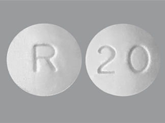 This is a Tablet imprinted with R on the front, 20 on the back.