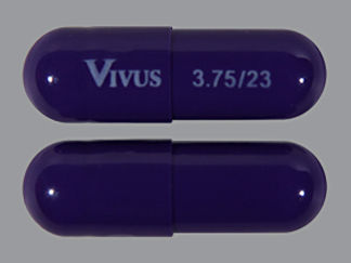 This is a Capsule Er Multiphase 24hr imprinted with VIVUS on the front, 3.75/23 on the back.