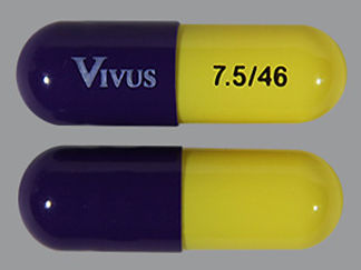 This is a Capsule Er Multiphase 24hr imprinted with VIVUS on the front, 7.5/46 on the back.