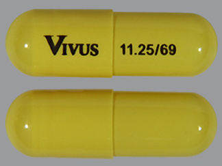 This is a Capsule Er Multiphase 24hr imprinted with VIVUS on the front, 11.25/69 on the back.