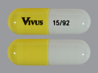 This is a Capsule Er Multiphase 24hr imprinted with VIVUS on the front, 15/92 on the back.