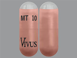 This is a Capsule Dr imprinted with MT 10 on the front, VIVUS on the back.