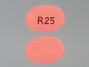 Rocaltrol: This is a Capsule imprinted with R25 on the front, nothing on the back.