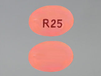 This is a Capsule imprinted with R25 on the front, nothing on the back.