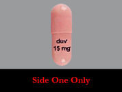 Copiktra: This is a Capsule imprinted with duv  15 mg on the front, nothing on the back.