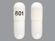 Cephalexin: This is a Capsule imprinted with 801 on the front, nothing on the back.