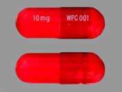 Phenoxybenzamine Hcl: Esto es un Cápsula rojo oblongo imprimido con WPC 001 en la parte delantera, 10mg en la parte posterior, y es fabricado por PRASCO LABS.