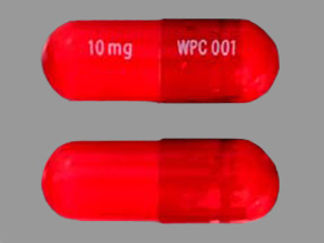 This is a Capsule imprinted with WPC 001 on the front, 10mg on the back.