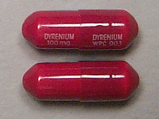 This is a Capsule imprinted with DYRENIUM  100 mg on the front, DYRENIUM  WPC 003 on the back.
