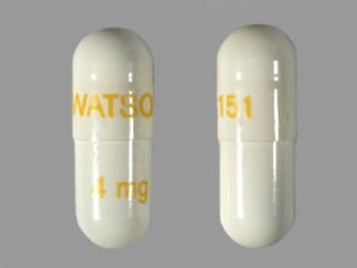 This is a Capsule imprinted with WATSON 151 on the front, 4 MG on the back.