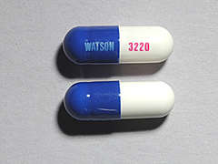 This is a white oblong Capsule imprinted with WATSON on the front, 3220 on the back, and is manufactured by ACTAVIS/TEVA.