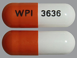 This is a Capsule Er 24 Hr imprinted with WPI on the front, 3636 on the back.