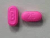 Benadryl Allergy: This is a Tablet imprinted with B on the front, 25 on the back.