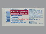 Robaxin: Esto es un Vial imprimido con nada en la parte delantera, nada en la parte posterior, y es fabricado por None.