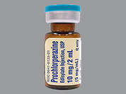Prochlorperazine Edisylate: Esto es un Vial incoloro imprimido con nada en la parte delantera, nada en la parte posterior, y es fabricado por WEST-WARD/HIKMA.