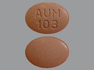 This is a Tablet Chewable imprinted with AUM  103 on the front, nothing on the back.
