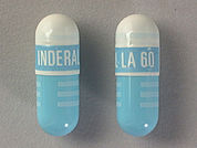 Inderal La: Esto es un Cápsula Er 24hr imprimido con INDERAL LA 60 en la parte delantera, nada en la parte posterior, y es fabricado por None.