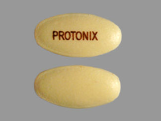 Esto es un Tableta Dr imprimido con PROTONIX en la parte delantera, nada en la parte posterior, y es fabricado por None.