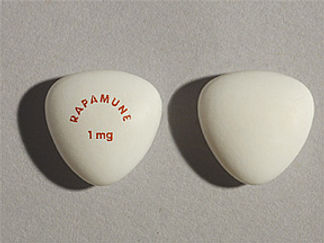 This is a Tablet imprinted with RAPAMUNE  1 mg on the front, nothing on the back.