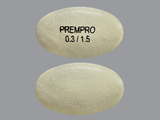 This is a Tablet imprinted with PREMPRO  0.3/1.5 on the front, nothing on the back.