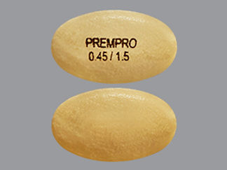 This is a Tablet imprinted with PREMPRO  0.45/1.5 on the front, nothing on the back.