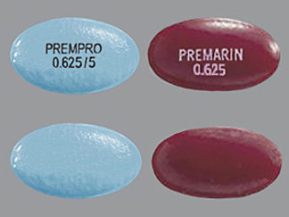 Esto es un Tableta imprimido con PREMPRO  0.625/5 or PREMARIN  0.625 en la parte delantera, nada en la parte posterior, y es fabricado por None.