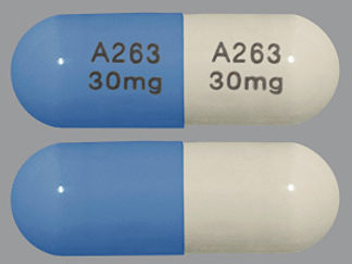 This is a Capsule Dr imprinted with A263  30mg on the front, A263  30mg on the back.