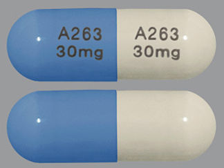 Esto es un Cápsula Dr imprimido con A263  30mg en la parte delantera, A263  30mg en la parte posterior, y es fabricado por None.