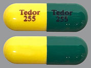 Butalbital/Apap/Caffeine: Esto es un Cápsula imprimido con Tedor  255 en la parte delantera, Tedor  255 en la parte posterior, y es fabricado por None.