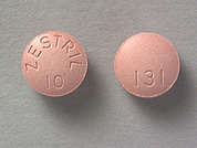 Zestril: Esto es un Tableta rosado redondo imprimido con ZESTRIL  10 en la parte delantera, 131 en la parte posterior, y es fabricado por TWI/UPSHER.