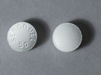This is a Tablet imprinted with SEROQUEL  50 on the front, nothing on the back.