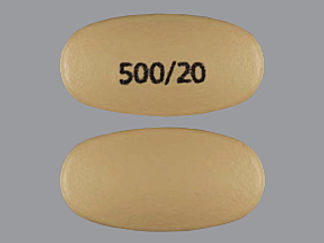 This is a Tablet Immediate D Release Biphase imprinted with 500/20 on the front, nothing on the back.