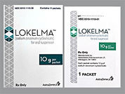 Lokelma: This is a Powder In Packet imprinted with nothing on the front, nothing on the back.